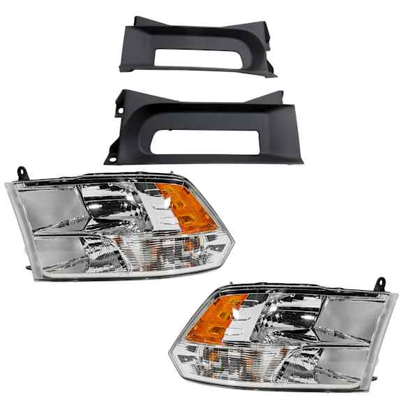 3-Piece Kit Driver and Passenger Side Halogen Headlight, With bulb(s), OE Replacement, Includes (1) Bumper Trim and (2) Headlight
