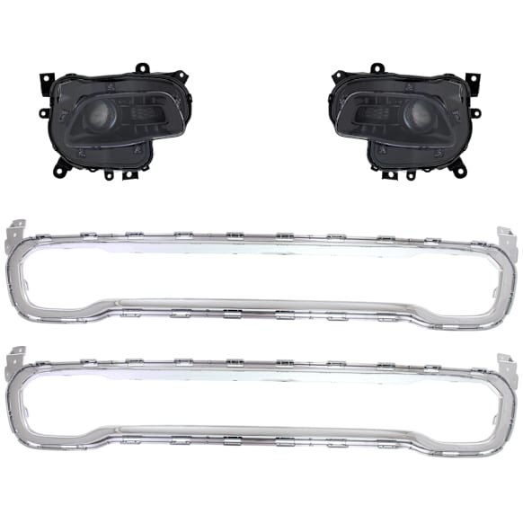 4-Piece Kit Driver and Passenger Side Halogen Headlight, With bulb(s), OE Replacement, Includes (2) Bumper Trim and (2) Headlight