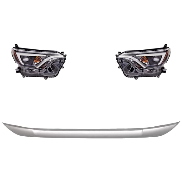 4-Piece Kit Driver and Passenger Side LED Headlight, With bulb(s), OE Replacement, Includes (2) Bumper Trim and (2) Headlight
