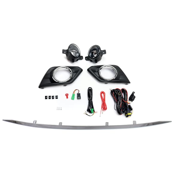 2-Piece Kit Front, Driver and Passenger Side Halogen Fog Light, With bulb(s), Includes (1) Bumper Trim and (1) Fog Light