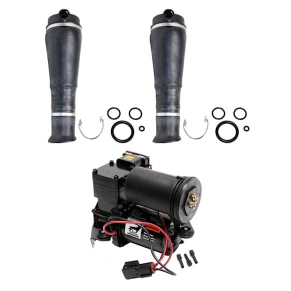 3-Piece Kit Rear, Driver and Passenger Side Air Suspension Kit, RWD, includes (2) Air Spring and (1) Air Suspension Compressor