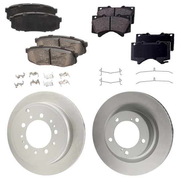 Front and Rear Brake Disc and Pad Kit, Plain Surface