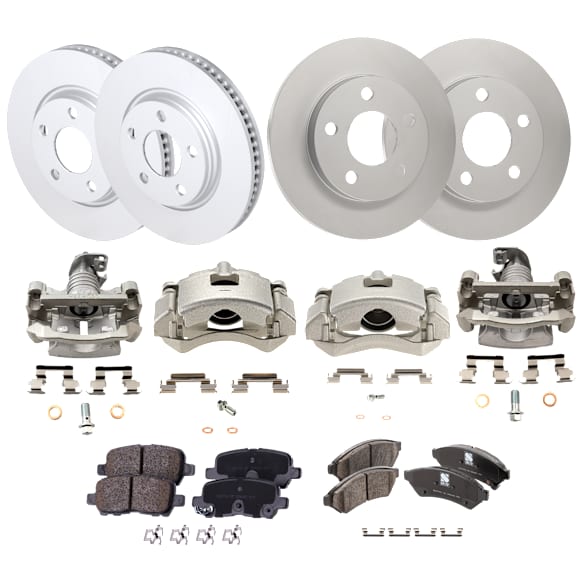 Front and Rear Brake Disc and Pad Kit, G-Coated, Plain Surface, FWD