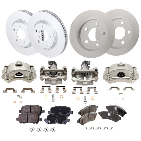 Front and Rear Brake Disc and Pad Kit, G-Coated, Plain Surface, FWD