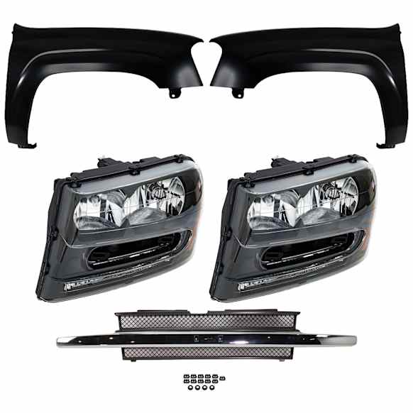 Grille Shell Replacement® 5-Piece Kit Grille Shell and Insert Primed, With chrome ...
