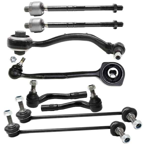 8-Piece Kit Front, Driver and Passenger Side, Lower, Frontward and Rearward Control Arm Kit, Includes (2) Control Arm, (2) Sway Bar Link, and (4) Tie Rod End