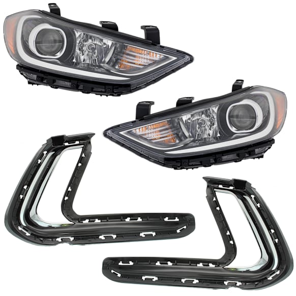 4-Piece Kit Driver and Passenger Side HID/Xenon Headlight, With bulb(s), USA Built Vehicle, OE Replacement, Includes (2) Bumper Trim and (2) Headlight
