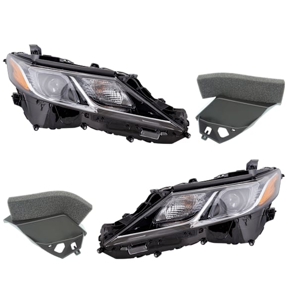 4-Piece Kit Driver and Passenger Side LED Headlight, With bulb(s), OE Replacement, Includes (2) Bumper Trim and (2) Headlight