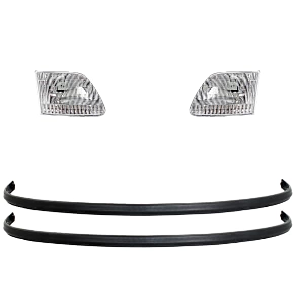 4-Piece Kit Driver and Passenger Side Halogen Headlight, With bulb(s), OE Replacement, Includes (2) Bumper Trim and (2) Headlight