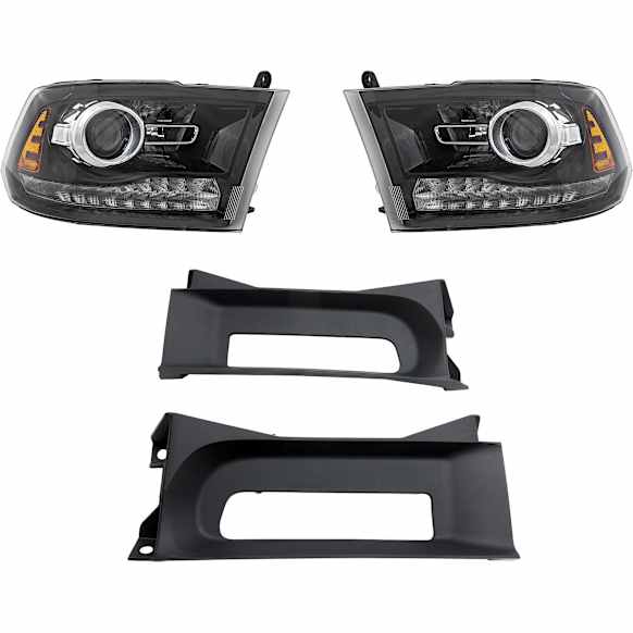 3-Piece Kit Driver and Passenger Side HID/Xenon Headlight, With bulb(s), OE Replacement, Includes (1) Bumper Trim and (2) Headlight