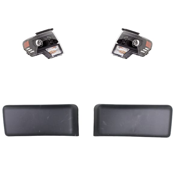 3-Piece Kit Driver and Passenger Side LED Headlight, With bulb(s), OE Replacement, Includes (1) Bumper Trim and (2) Headlight