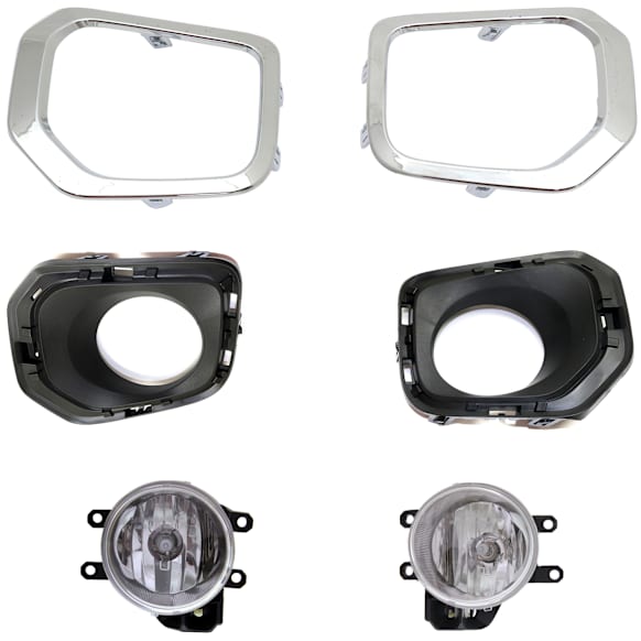6-Piece Kit, Front, Driver and Passenger Side Halogen Fog Light, With bulb(s), For Models With 19 Watts Fog Lights, Includes (2) Fog Light and (4) Fog Light Trim