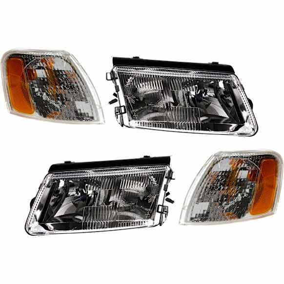 4-Piece Kit Driver and Passenger Side Halogen Headlight, Without bulb(s), OE Replacement, Includes (2) Headlight and (2) Corner Light