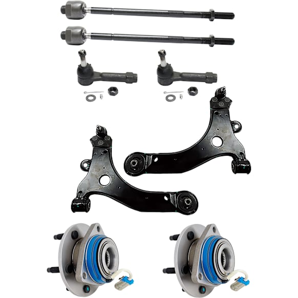 8-Piece Kit Front, Driver and Passenger Side, Lower Control Arm Kit, Includes (2) Control Arm, (4) Tie Rod End, and (2) Wheel Hub
