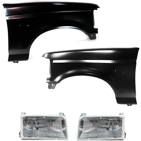 1996 Ford F-250 - 4-Piece Kit Front, Driver and Passenger Side Fender, CAPA Certified Includes (2) Fender and (2) Headlight