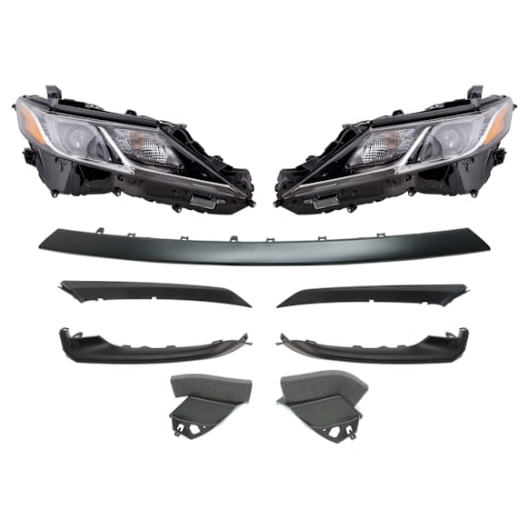 9-Piece Kit Driver and Passenger Side LED Headlight, With bulb(s), OE Replacement, Includes (7) Bumper Trim and (2) Headlight