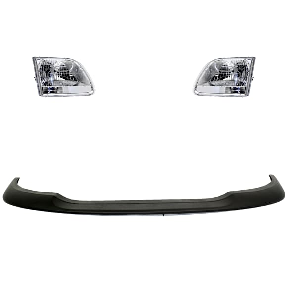 4-Piece Kit Driver and Passenger Side Halogen Headlight, With bulb(s), 2001-2004 Style, OE Replacement, Includes (2) Bumper Trim and (2) Headlight