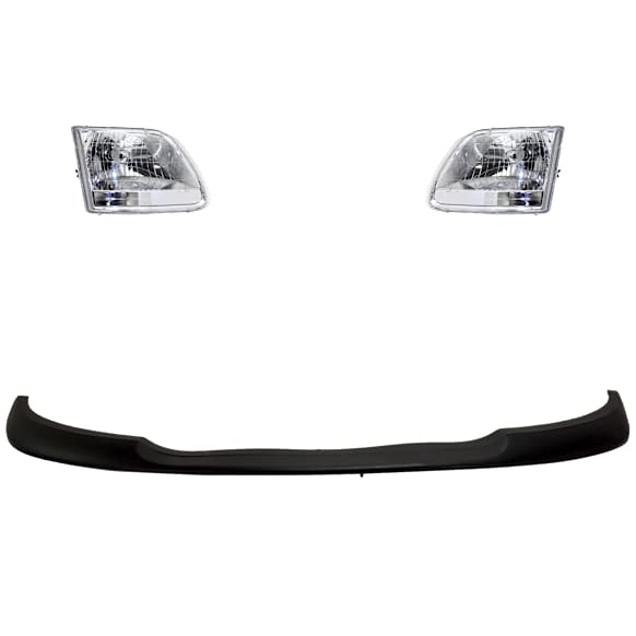 4-Piece Kit Driver and Passenger Side Halogen Headlight, With bulb(s), 2001-2004 Style, OE Replacement, Includes (2) Bumper Trim and (2) Headlight