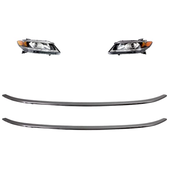 2015 Honda Accord - 4-Piece Kit Driver and Passenger Side Halogen Headlight, With bulb(s), OE Comparable Finish, Coupe, Includes (2) Bumper Trim and (2) Headlight