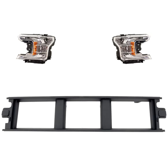 3-Piece Kit Driver and Passenger Side Halogen Headlight, With bulb(s), OE Replacement, Includes (1) Bumper Trim and (2) Headlight