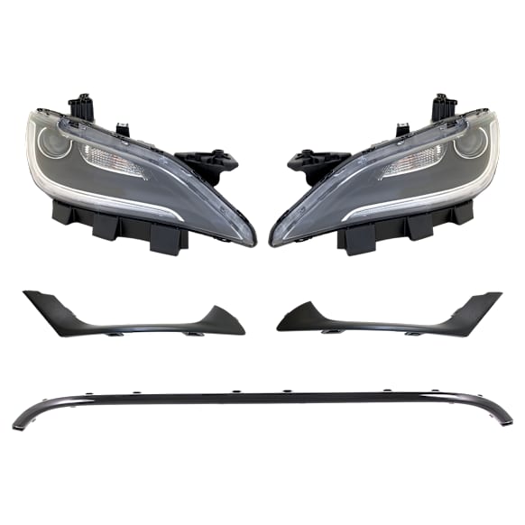 5-Piece Kit Driver and Passenger Side Halogen Headlight, With bulb(s), For Models With Type 1 Bumper Cover, OE Replacement, Includes (3) Bumper Trim and (2) Headlight