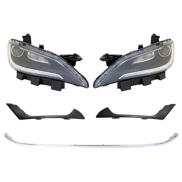 5-Piece Kit Driver and Passenger Side Halogen Headlight, With bulb(s), OE Replacement, Includes (3) Bumper Trim and (2) Headlight