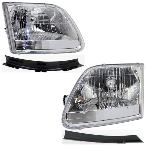 2002 Ford F-150 - 4-Piece Kit Driver and Passenger Side Halogen Headlight, With bulb(s), 2001-2004 Style, OE Replacement,  Includes (2) Bumper Trim and (2) Headlight