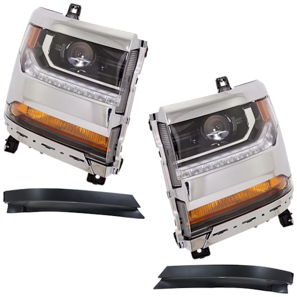 4-Piece Kit, Driver and Passenger Side HID/Xenon Headlight, Without bulb(s), OE Replacement, Includes (2) Bumper Trim and (2) Headlight
