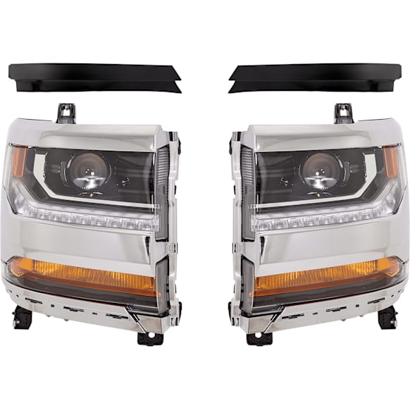 4-Piece Kit Driver and Passenger Side HID/Xenon Headlight, Without bulb(s), OE Replacement, CAPA Certified, Includes (2) Bumper Trim and (2) Headlight
