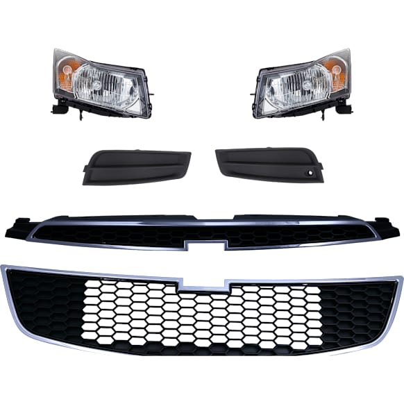 6-Piece Kit Driver and Passenger Side Halogen Headlight, Includes (1) Bumper Grille, (2) Fog Light Cover, (1) Grille and (2) Headlight, CAPA Certified