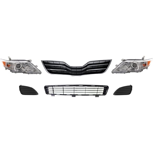 6-Piece Kit Driver and Passenger Side Halogen Headlight, USA Built Vehicle, Includes (1) Bumper Grille, (2) Fog Light Cover, (1) Grille Assembly, and (2) Headlight, CAPA Certified