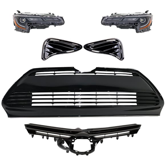 6-Piece Kit Driver and Passenger Side LED Headlight, Includes (1) Bumper Grille, (1) Grille Assembly, (2) Headlight, and (2) Fog Light Cover