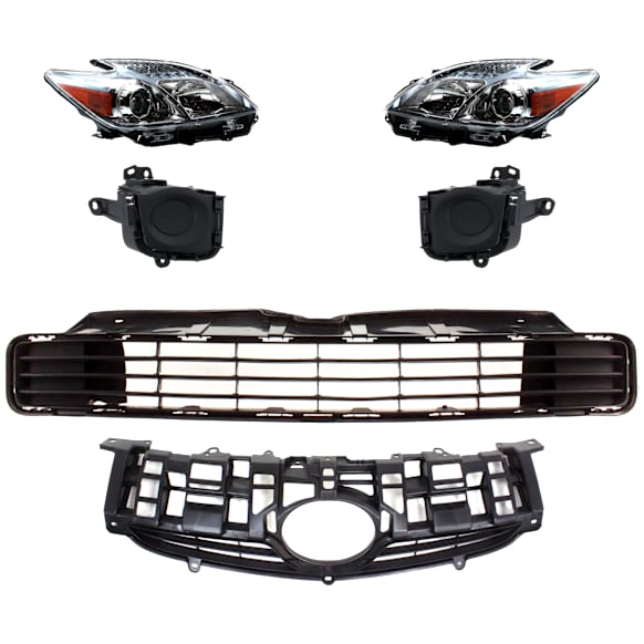 6-Piece Kit Driver and Passenger Side Halogen Headlight, Without bulb(s), OE Replacement, CAPA Certified, Includes (1) Bumper Grille, (2) Fog Light Cover, (1) Grille Assembly and (2) Headlight