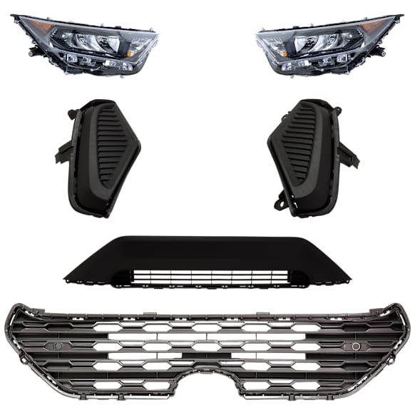 6-Piece Kit Driver and Passenger Side LED Headlight, Includes (1) Bumper Grille, (2) Fog Light Cover, (1) Grille Assembly, and (2) Headlight