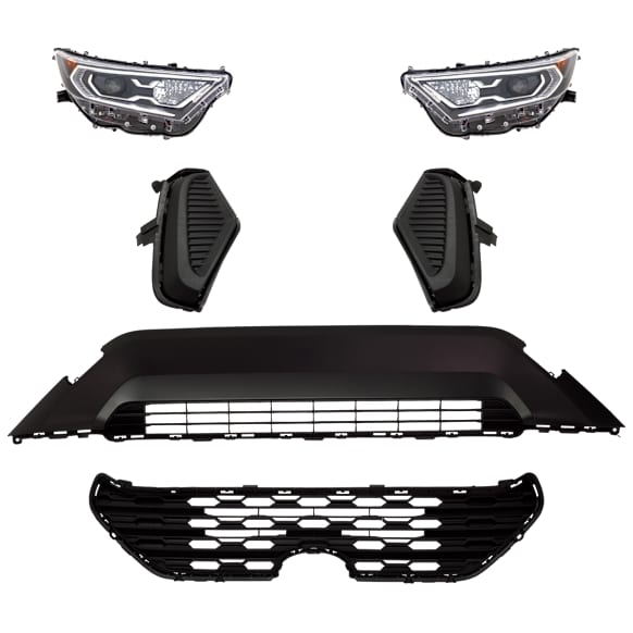 6-Piece Kit Driver and Passenger Side Halogen Headlight, Without bulb(s), Includes (1) Bumper Grille, (2) Fog Light Cover, (1) Grille Assembly, and (2) Headlight