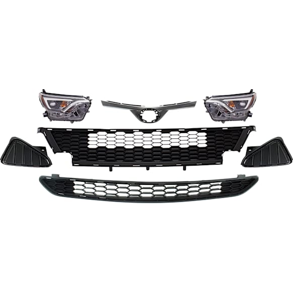 7-Piece Kit Driver and Passenger Side LED Headlight, With bulb(s), OE Replacement, Includes (2) Bumper Grille, (2) Fog Light Cover, (1) Grille Assembly and (2) Headlight
