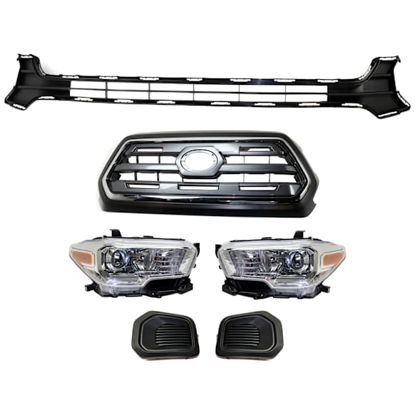 6-Piece Kit Driver and Passenger Side Halogen Headlight, Includes (1) Bumper Grille, (2) Fog Light Cover, (1) Grille and (2) Headlight, CAPA Certified