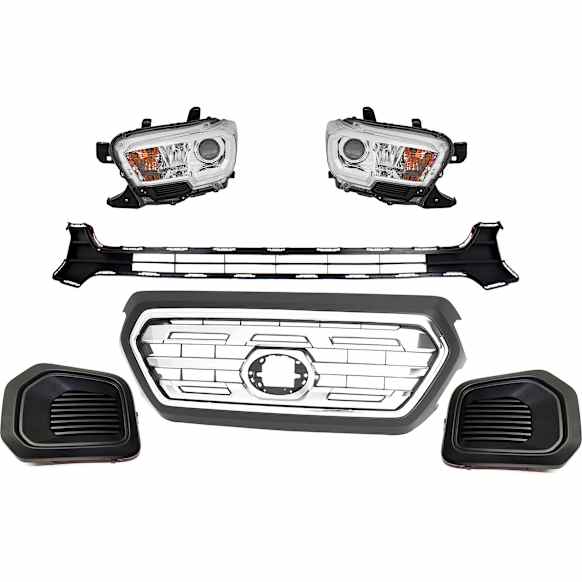 6-Piece Kit, Grille Paint to Match, For Models With Front Emblem, Without Nightshade Edition, Includes (1) Bumper Grille, (2) Fog Light Cover, (1) Grille Assembly, and (2) Headlight
