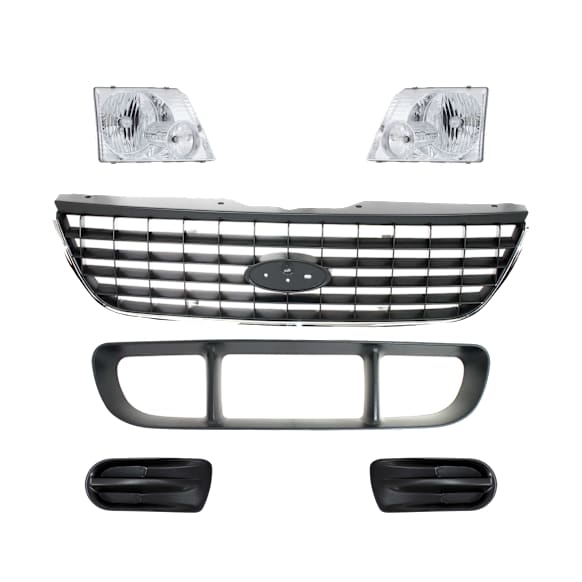 6-Piece Kit, Grille Gray, Includes (1) Bumper Grille, (2) Fog Light Cover, (1) Grille Assembly, and (2) Headlight