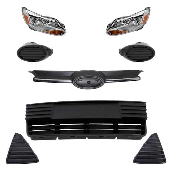 8-Piece Kit Driver and Passenger Side Halogen Headlight, Sedan, Includes (3) Bumper Grille, (2) Fog Light Cover, (1) Grille and (2) Headlight