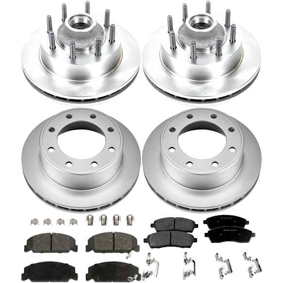 KIT-092921-2135 4-Wheel Set Brake Disc and Pad Kit, Plain Surface 8 Lugs - Front; 8 Lugs - Rear Semi-metallic RWD Pro-Line Series, Includes (4) Brake Disc and (2) Brake Pad Set
