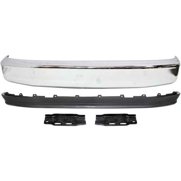 1995 Ford F-150 - 4-Piece Kit Front Bumper, For Models Without Pad and Bumper Cut Outs, Chrome, Includes (1) Bumper, (2) Bumper Bracket, and (1) Valance