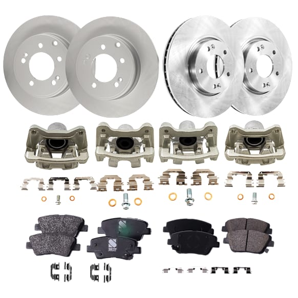 Front and Rear Brake Kit With Calipers, Natural Finish, Plain Surface, 5 Lugs, Front-299.97 mm/Rear-282.96 mm, Front-Ceramic/Rear-Organic, FWD