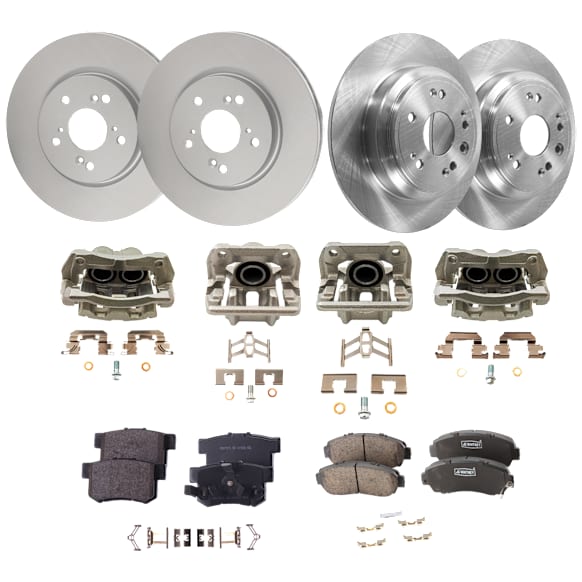 Front and Rear Brake Kit With Calipers, Natural Finish, Plain Surface, 5 Lugs, Front-295.91 mm/Rear-305 mm, Ceramic