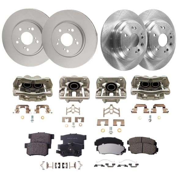 Front and Rear Brake Kit With Calipers, Natural Finish, Plain Surface, 5 Lugs, Front-295.91 mm/Rear-305 mm, Ceramic