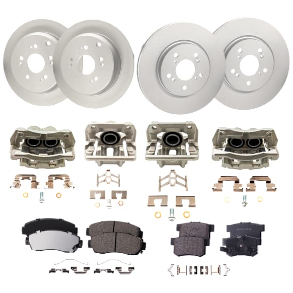 Front and Rear Brake Kit With Calipers, Natural Finish, Plain Surface, 5 Lugs, Front-295.91 mm/Rear-304.55 mm, Ceramic, AWD