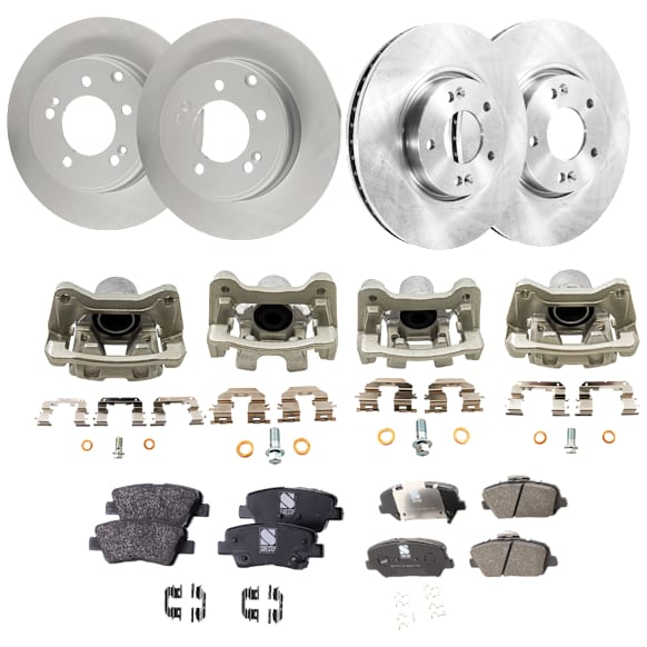 Front and Rear Brake Kit With Calipers, Natural Finish, Plain Surface, 5 Lugs, Front-299.97 mm/Rear-282.96 mm, Front-Ceramic/Rear-Organic, FWD