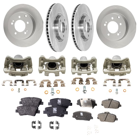 Front and Rear Brake Kit With Calipers, Natural Finish, Plain Surface, 5 Lugs, Front-320.04 mm/Rear-282.96 mm, Front-Ceramic/Rear-Organic, FWD