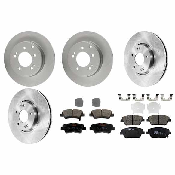KIT-100725-AE294 Front and Rear Brake Disc and Pad Kit, Plain Surface, 5 Lugs, Front-299.97 mm/Rear-282.96 mm, Front-Ceramic/Rear-Semi-Metallic