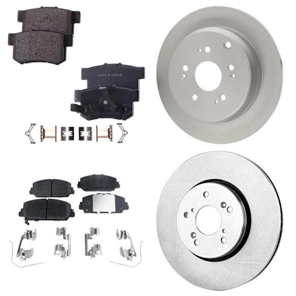 Front and Rear Brake Disc and Pad Kit, Natural Finish, Plain Surface, 5 Lugs, Front-311.91 mm/Rear-304.55 mm, Ceramic
